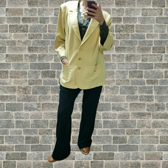 Laura Petities large Womens blazer suit jacket yellow double breast retro - Picture 11 of 12